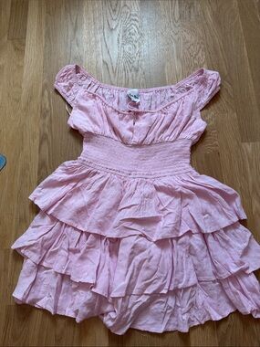 Off-Shoulder Pink Tiered Mini Dress